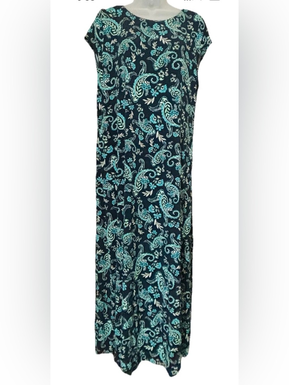 J. Jill Pleated V-Back Long Maxi Dress In Navy Blue Tapestry Paisley Size Medium - Picture 10 of 10
